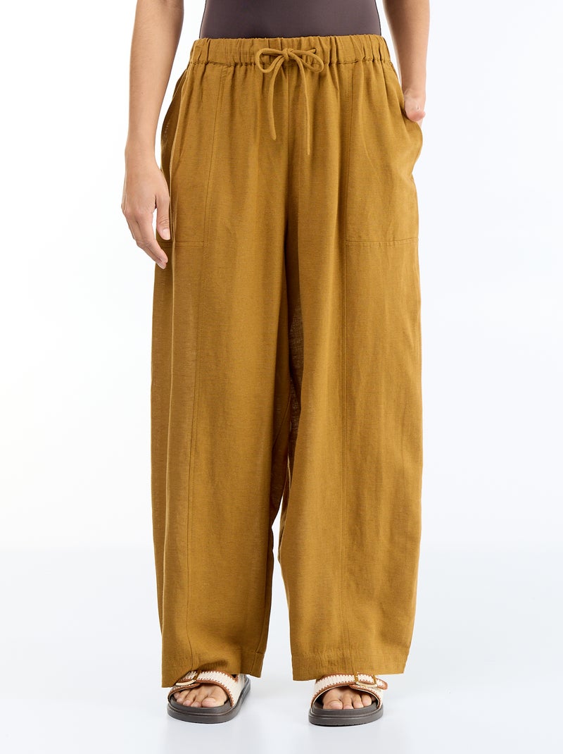 Wijde broek van linnenmix Bruin - Kiabi