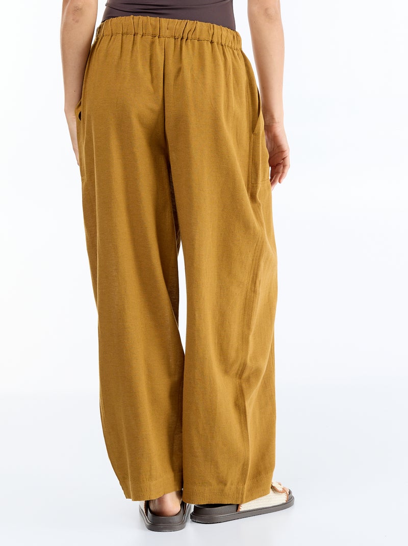 Wijde broek van linnenmix Bruin - Kiabi