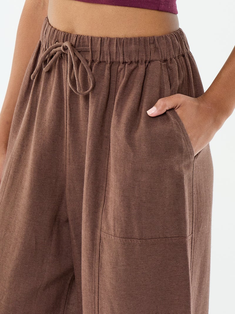 Wijde broek van linnenmix Bruin - Kiabi