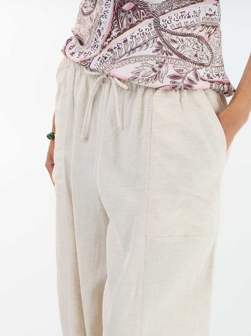 Wijde broek van linnenmix Wit - Kiabi