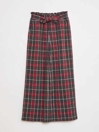 Wijde broek van milanotricot met knoopceintuur