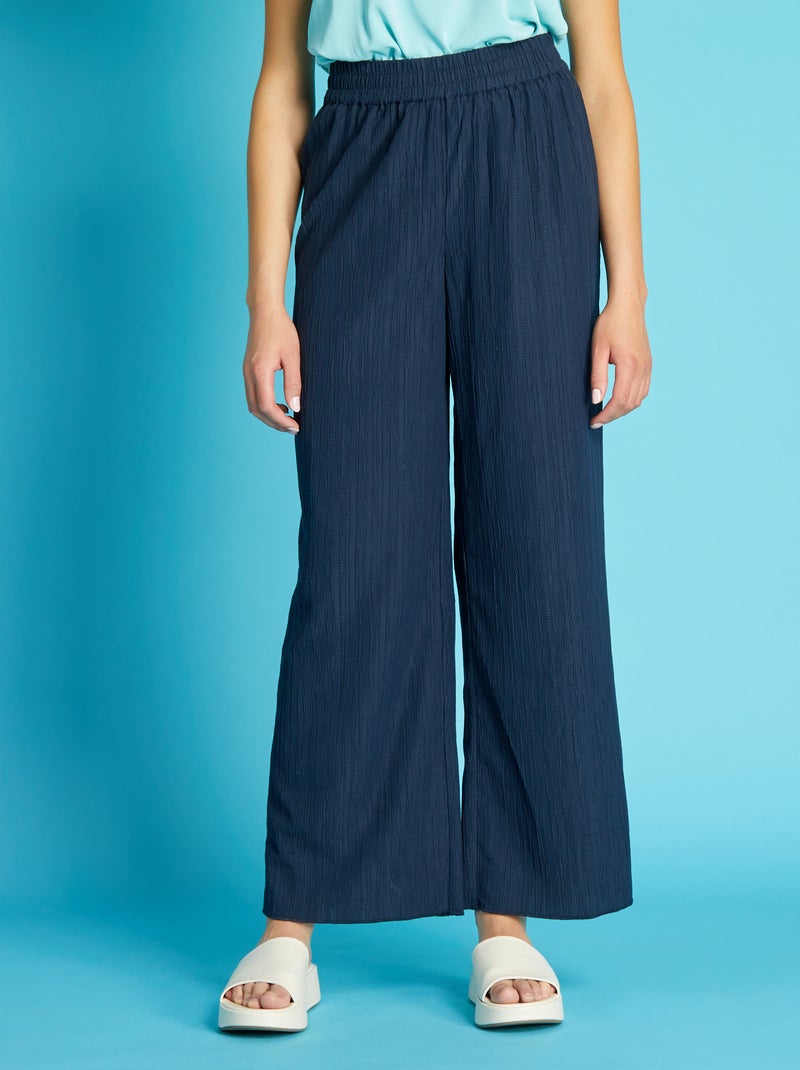 Wijde broek van reliëfstof donkerblauw - Kiabi