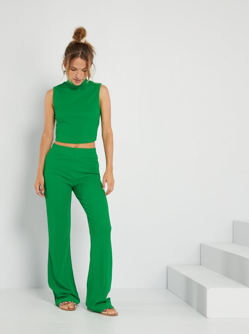 Wijde broek van ribstof GROEN - Kiabi