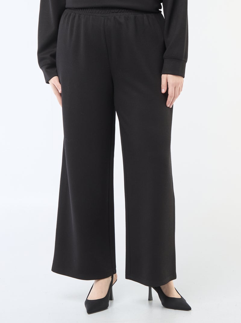 Wijde broek van ribstof met stretch Zwart - Kiabi