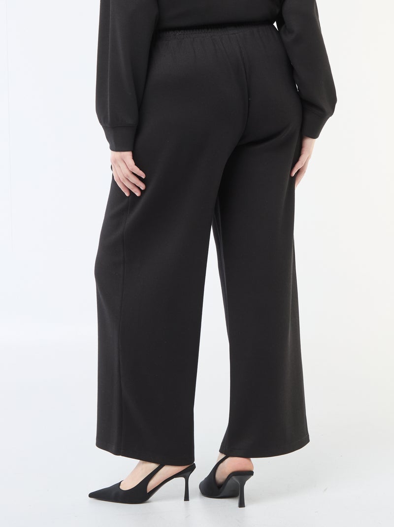 Wijde broek van ribstof met stretch Zwart - Kiabi