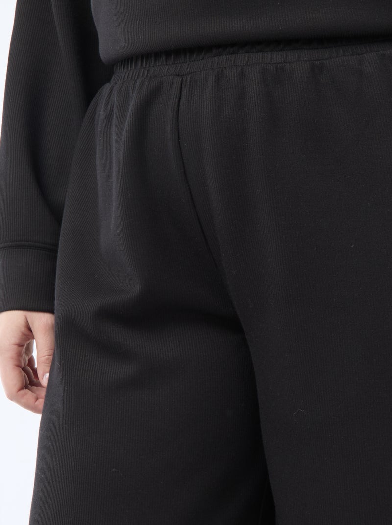 Wijde broek van ribstof met stretch Zwart - Kiabi