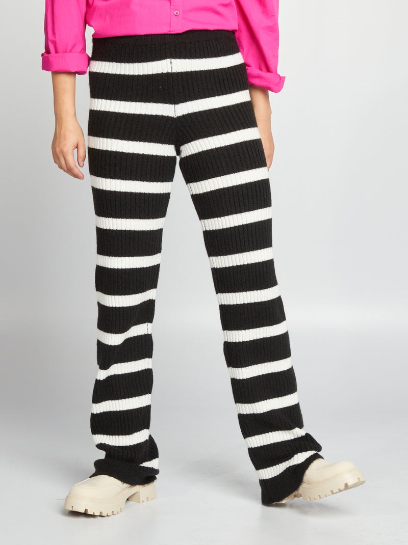 Wijde broek van ribtricot ZWART - Kiabi