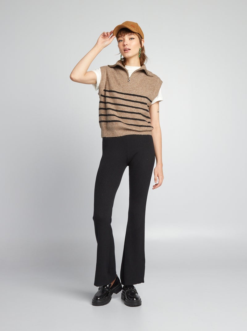 Wijde broek van ribtricot ZWART - Kiabi