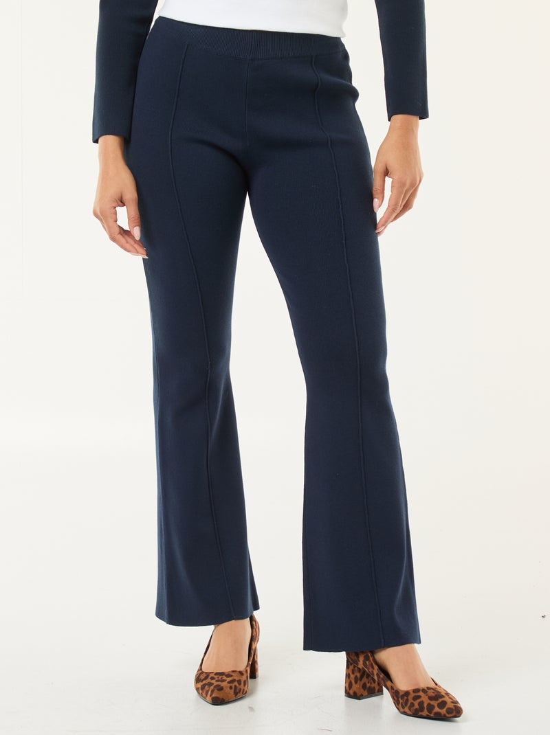 Wijde broek van stevige, effen ribjersey Blauw - Kiabi