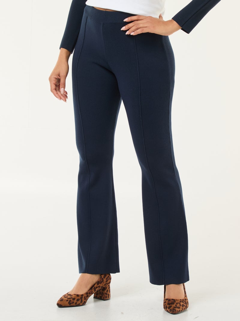 Wijde broek van stevige, effen ribjersey Blauw - Kiabi