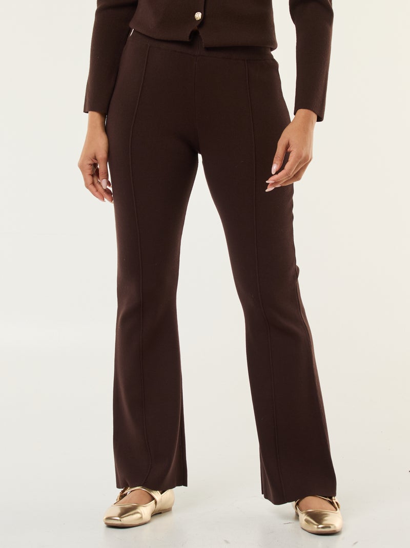 Wijde broek van stevige, effen ribjersey bruin - Kiabi