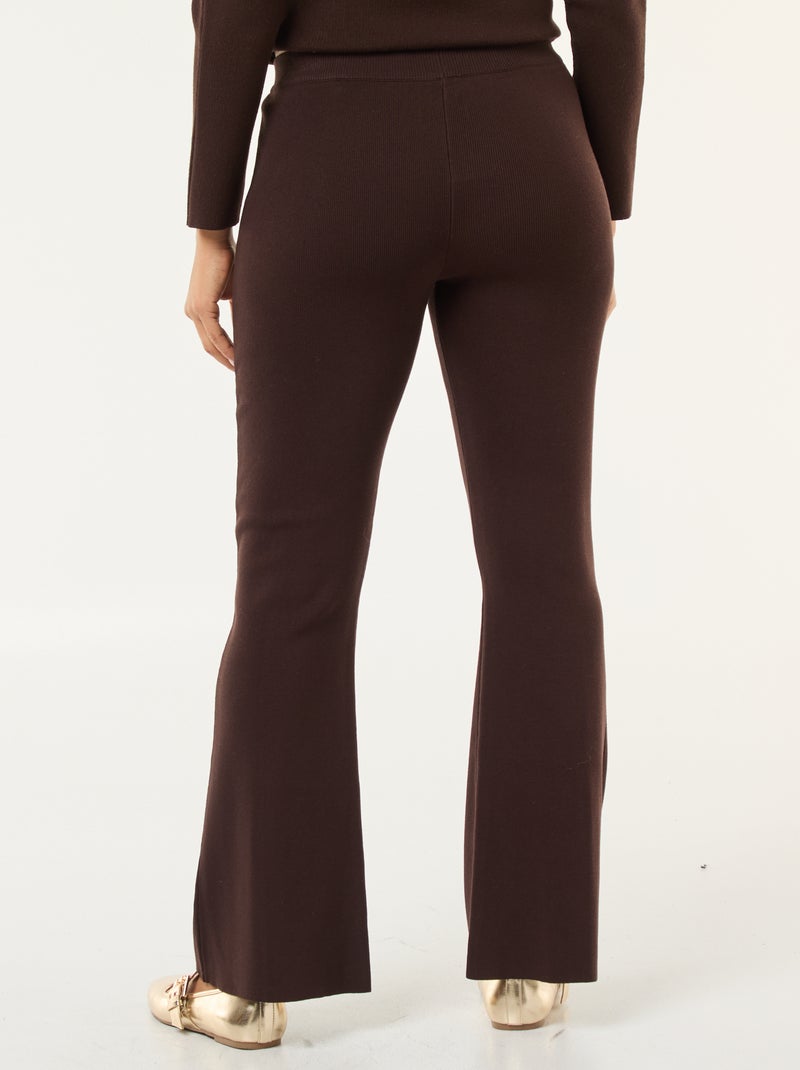 Wijde broek van stevige, effen ribjersey bruin - Kiabi