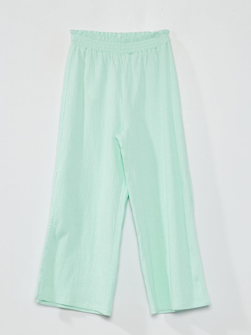 Wijde broek van tricot met wafeltextuur en splitten GROEN - Kiabi