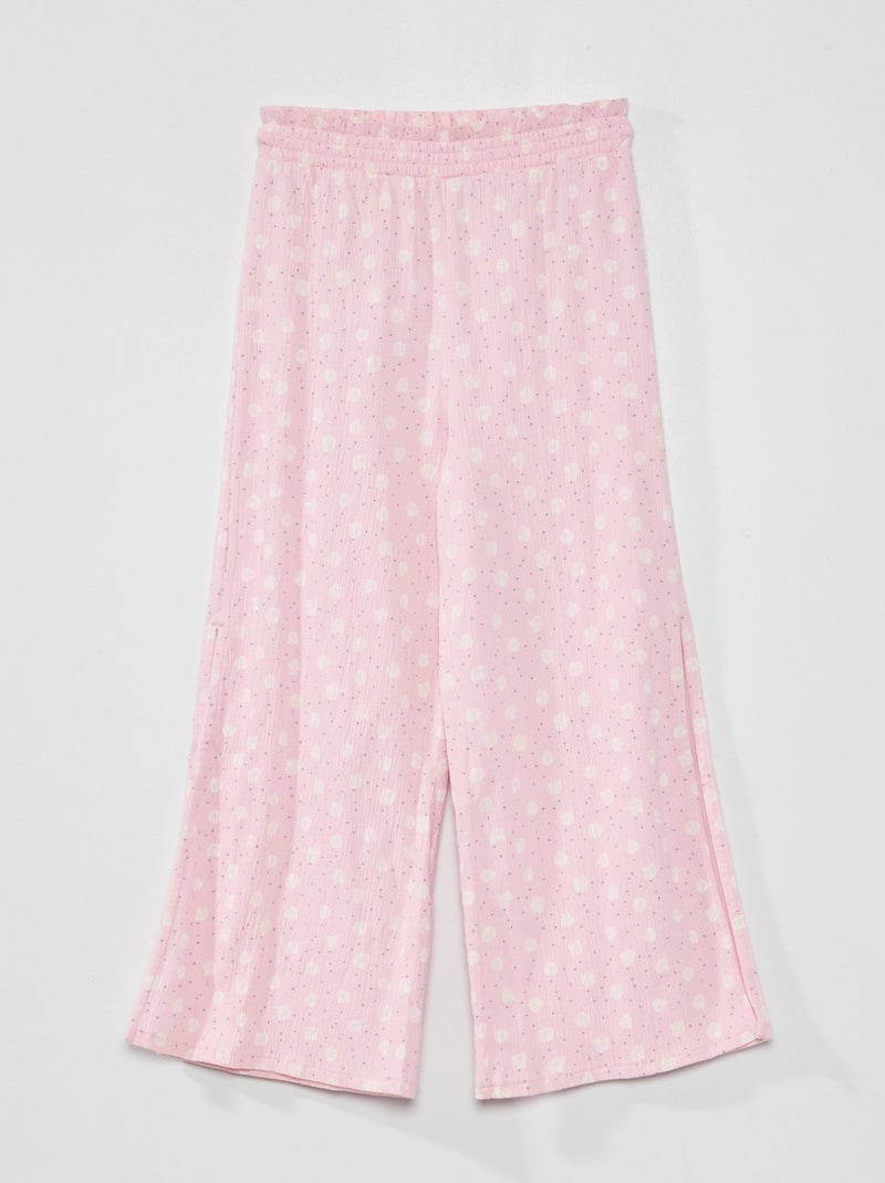 Wijde broek van tricot met wafeltextuur en splitten WIT - Kiabi