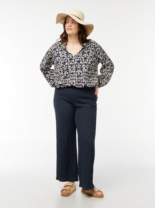 Wijde broek van wafeltricot - Kiabi