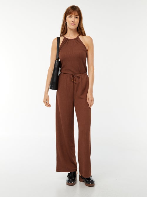 Wijde broek van wafeltricot - Kiabi