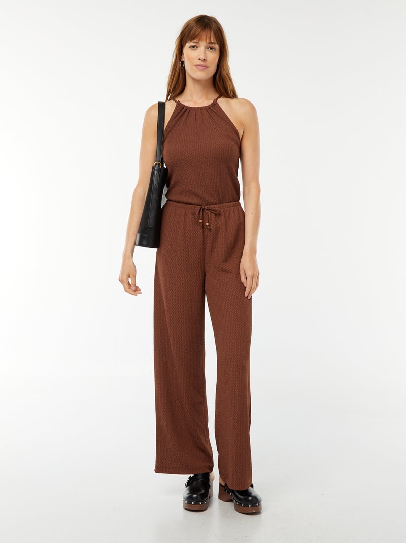 Wijde broek van wafeltricot Bruin - Kiabi