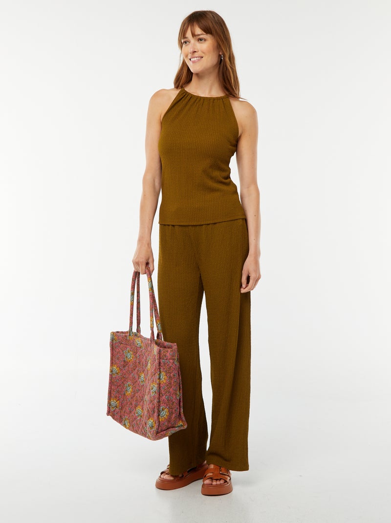 Wijde broek van wafeltricot Groen - Kiabi