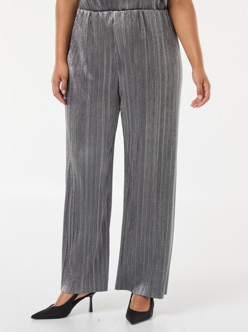 Wijde broek van zilverkleurige plissétricot - Kiabi