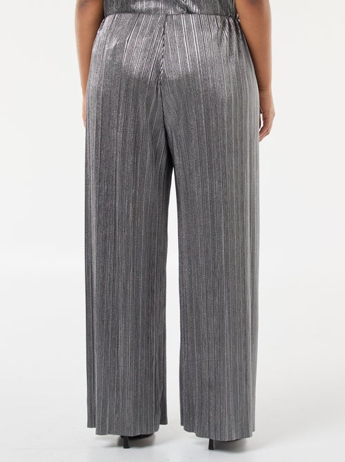 Wijde broek van zilverkleurige plissétricot - Kiabi