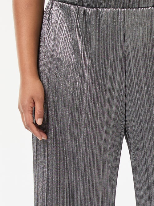 Wijde broek van zilverkleurige plissétricot - Kiabi