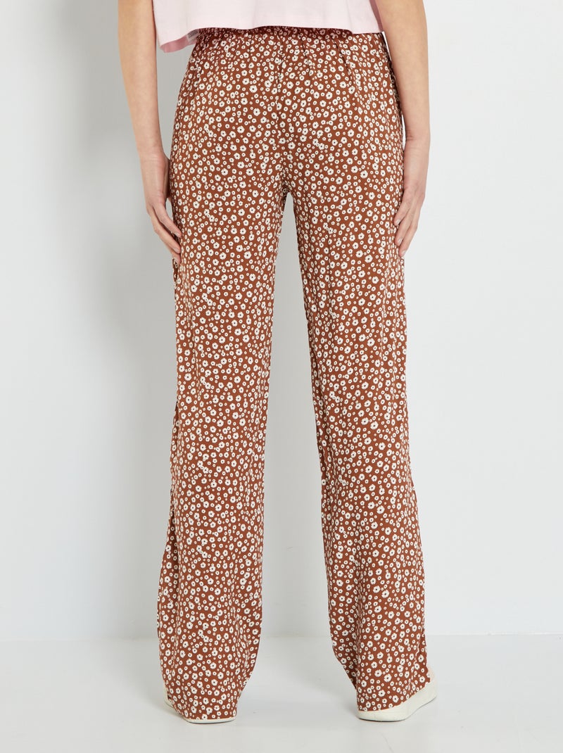 Wijde, cropped broek met motiefje - BRUIN - Kiabi - 15.00