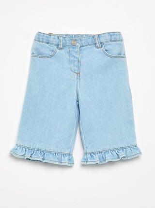 Wijde denim broek met ruches
