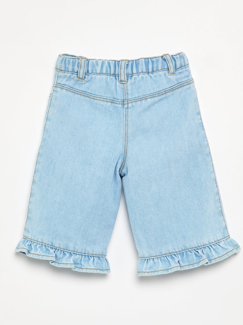 Wijde denim broek met ruches Blauw - Kiabi
