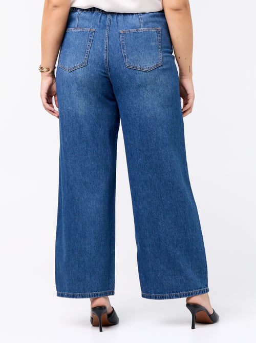 Wijde denim broek met strikceintuur - Kiabi