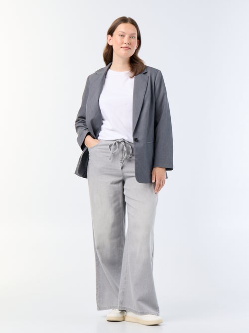 Wijde denim broek met strikceintuur - Kiabi