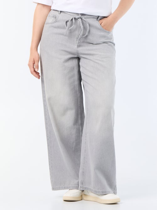 Wijde denim broek met strikceintuur - Kiabi