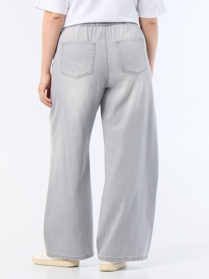Wijde denim broek met strikceintuur Grijs - Kiabi
