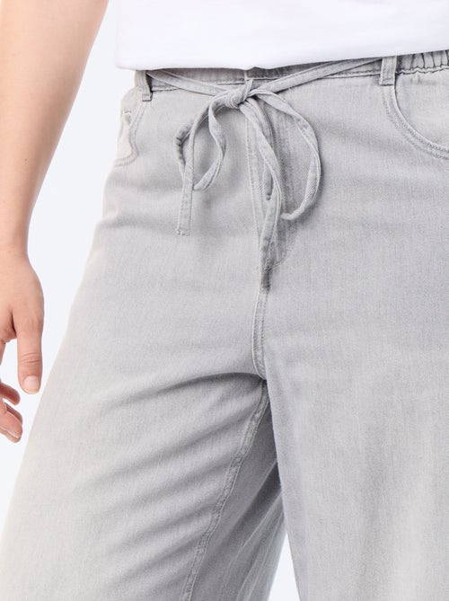 Wijde denim broek met strikceintuur - Kiabi