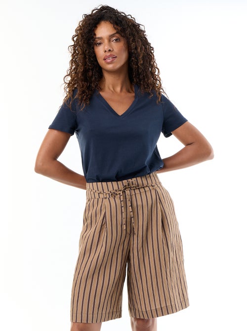 Wijde gestreepte bermuda met hoge taille - Kiabi