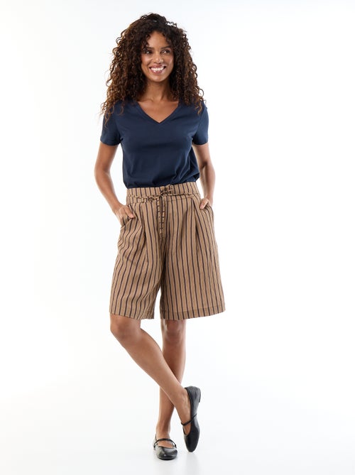 Wijde gestreepte bermuda met hoge taille - Kiabi
