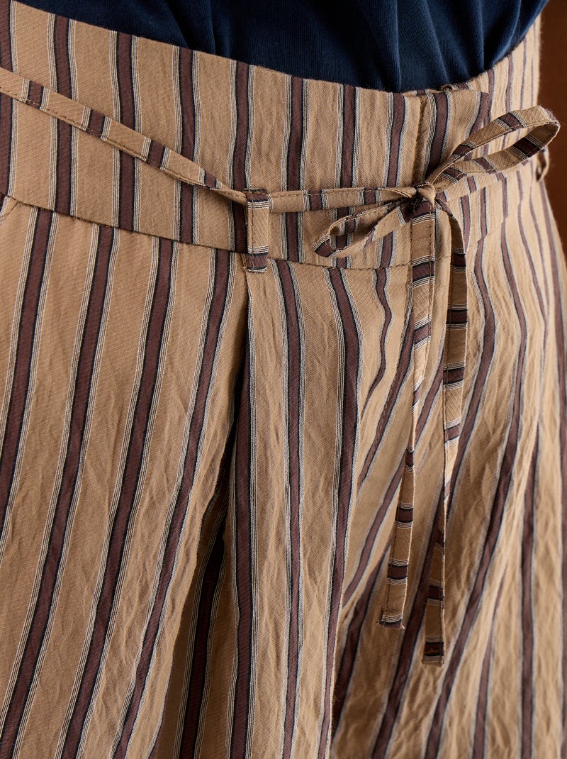 Wijde gestreepte bermuda met hoge taille Biege - Kiabi