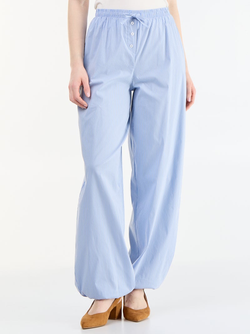 Wijde gestreepte broek met ballonpasvorm Blauw - Kiabi