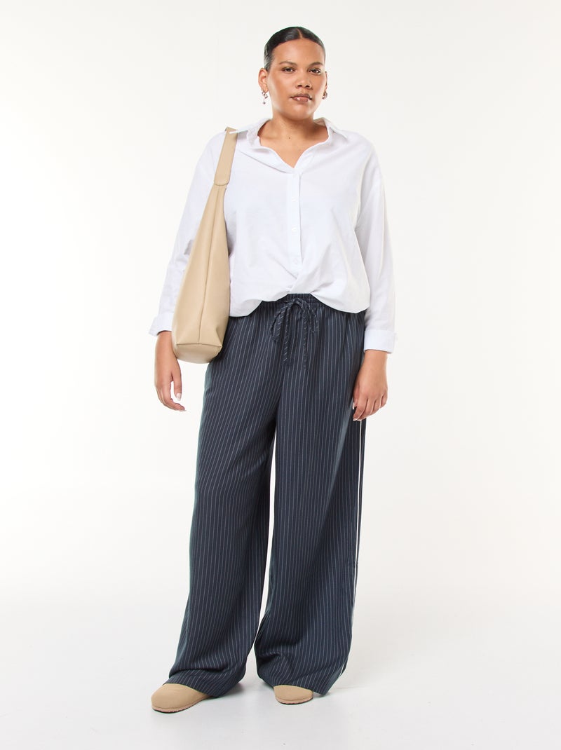 Wijde, gestreepte broek met elastische tailleband Blauw - Kiabi
