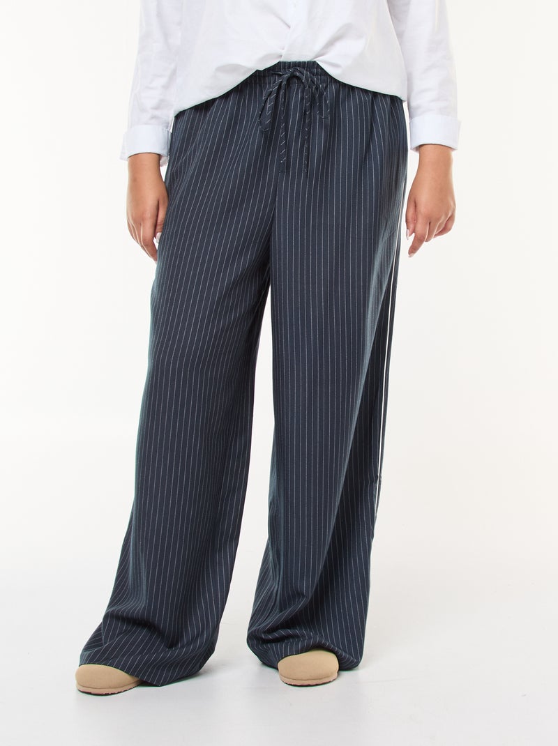 Wijde, gestreepte broek met elastische tailleband Blauw - Kiabi