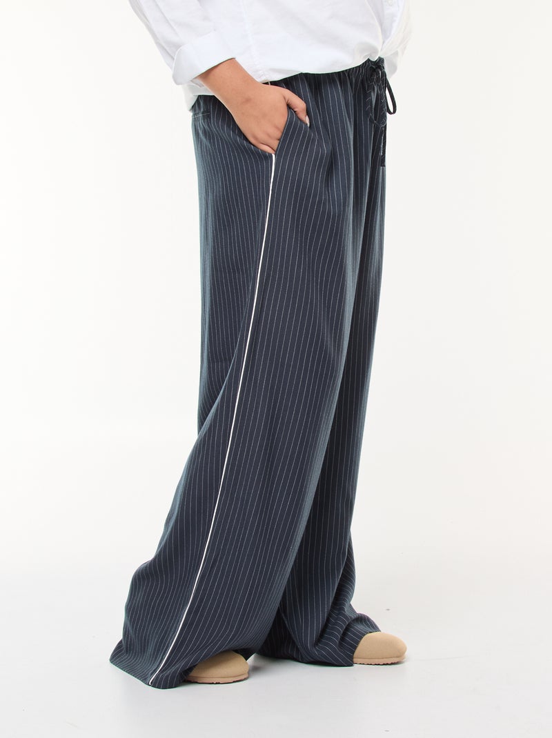 Wijde, gestreepte broek met elastische tailleband Blauw - Kiabi