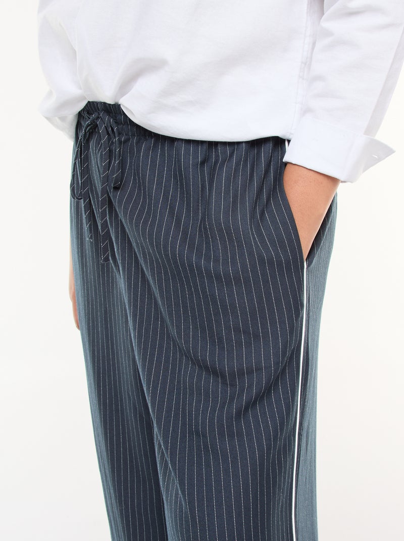 Wijde, gestreepte broek met elastische tailleband Blauw - Kiabi