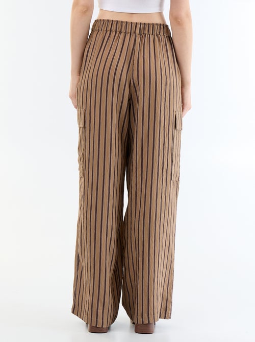 Wijde gestreepte broek met klepzakken - Kiabi