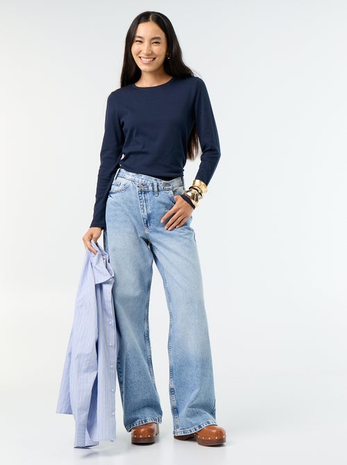 Wijde jeans met asymmetrische knoopsluiting - Kiabi