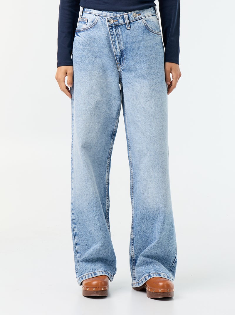 Wijde jeans met asymmetrische knoopsluiting Blauw - Kiabi