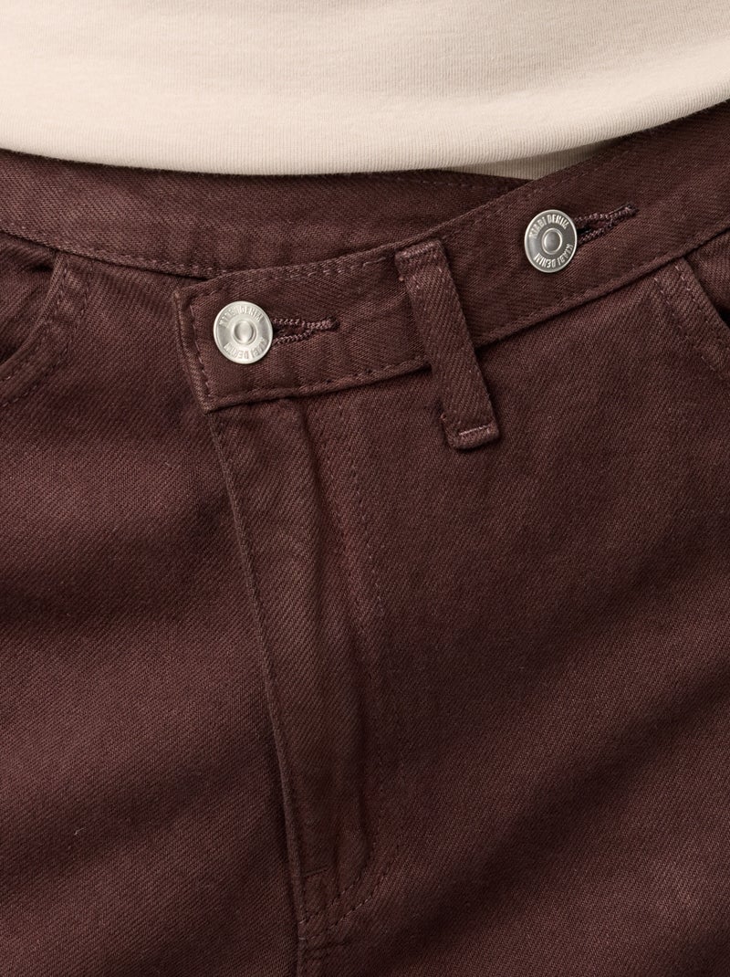 Wijde jeans met asymmetrische knoopsluiting Bruin - Kiabi