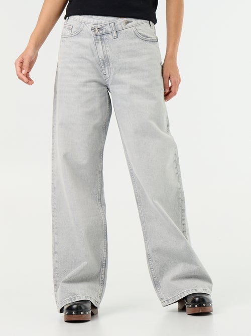 Wijde jeans met asymmetrische knoopsluiting - Kiabi