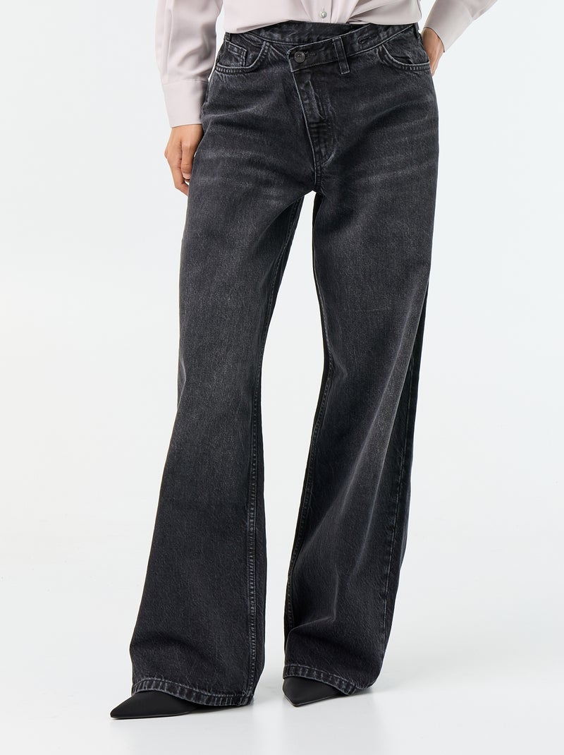 Wijde jeans met asymmetrische knoopsluiting Zwart - Kiabi