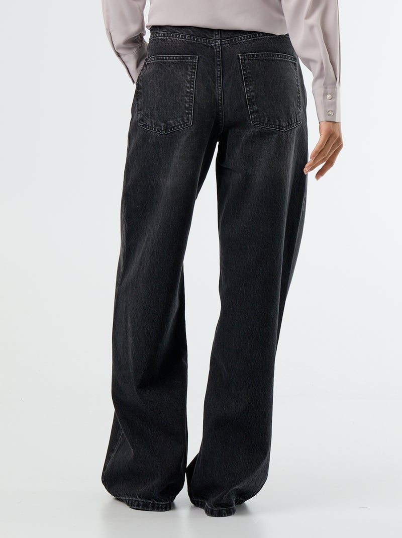 Wijde jeans met asymmetrische knoopsluiting Zwart - Kiabi