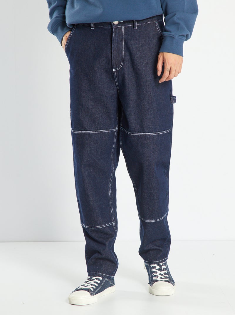 Wijde jeans met contrasterende stiksels BLAUW - Kiabi