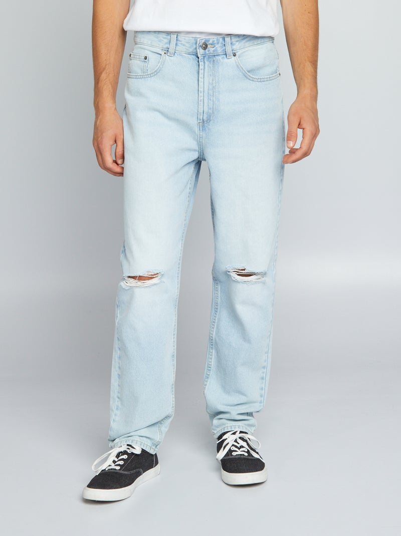 Wijde jeans met destroyed effect BLAUW - Kiabi